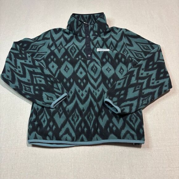 Obermeyer Kids Sz Large Aztec Print Long Sleeve Button Fleece Jacket Green Black - Picture 2 of 8